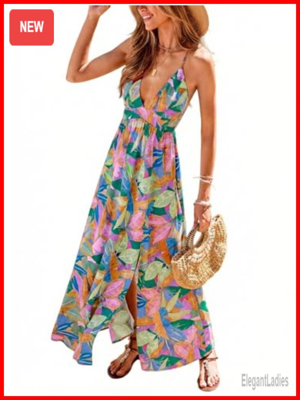 Boho Paisley Deep V-Neck High Slit Maxi Dress Sleeveless Open Back